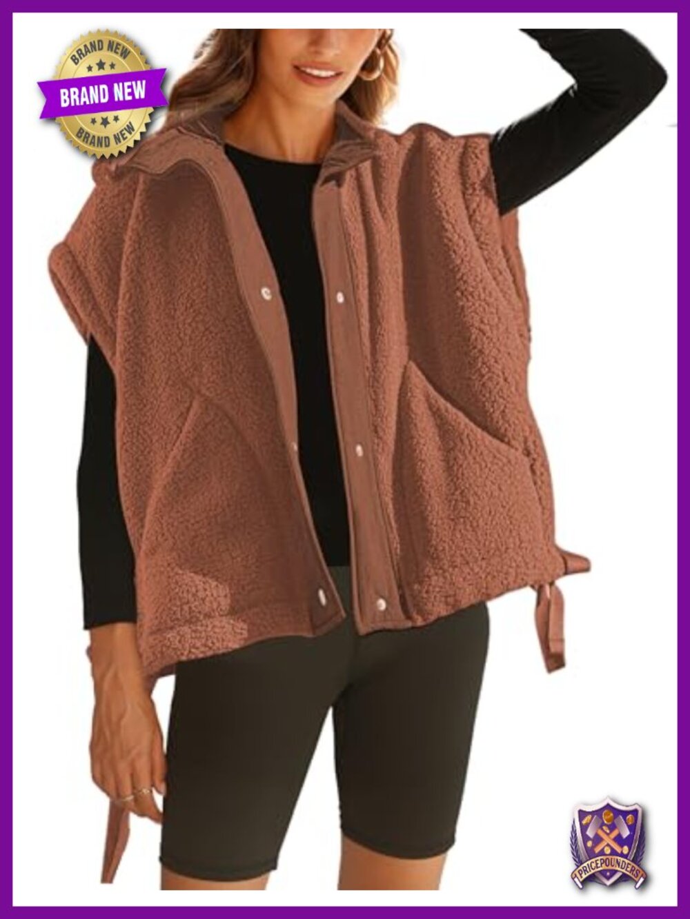 Sherpa Fleece Vest Fuzzy Oversized Sleeveless Jacket Women